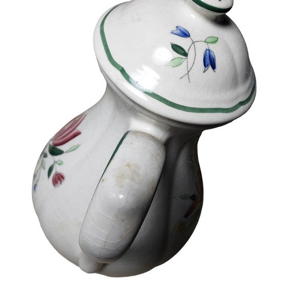 Longchamp of France Vintage 9" Red Tulip Collectible Tea Pot Coffee Pot as is - Picture 3 of 11